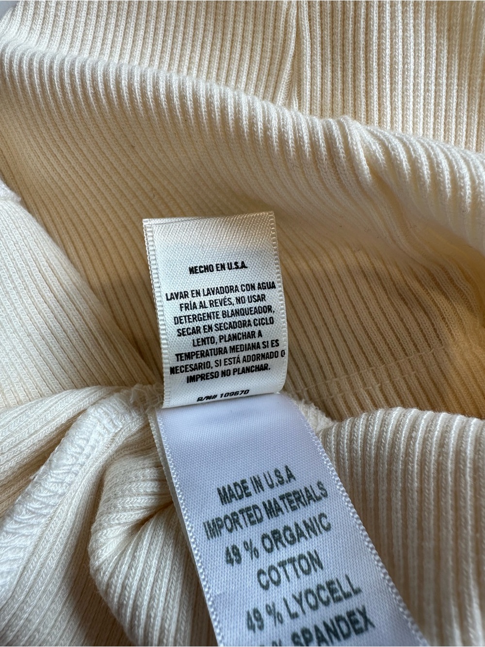 CITIZENS OF HUMANITY Ribbed Organic Cotton Ivory V Neck Long Sleeve Tee M - Picture 14 of 16